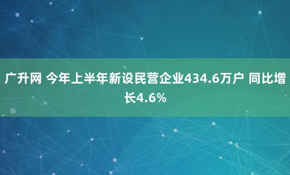 广升网 今年上半年新设民营企业434.6万户 同比增长4.6%